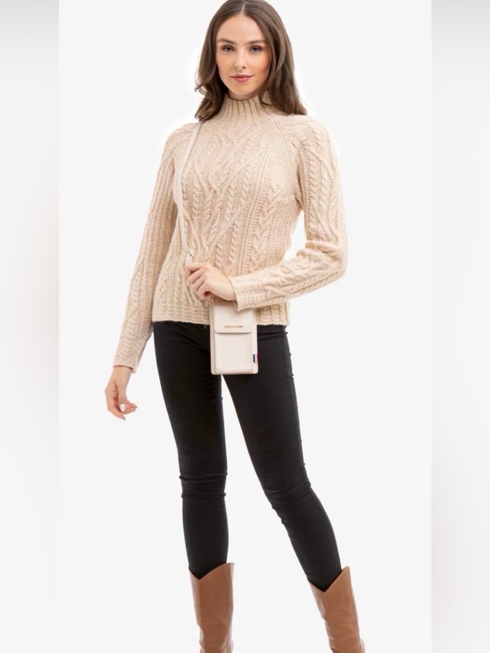 U.S. Polo Association Chunky Mock Neck Cable Sweater, Size XS